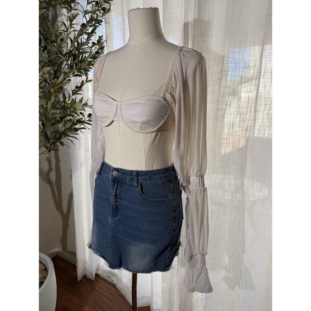 Princess Polly Cream Festival Crop Top Size US 2 Long Sleeve Ruched Cottagecore